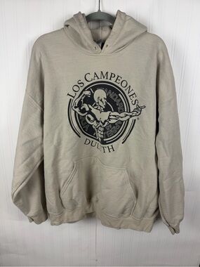 cameo Beige Graphic Pullover Hoodie with Black Print